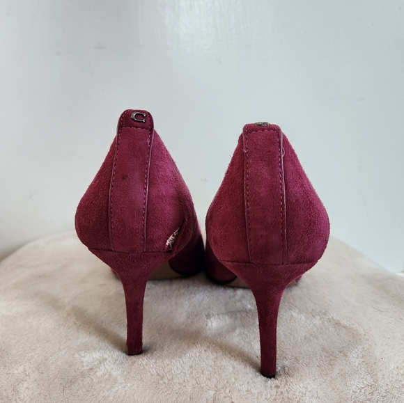 Coach Velvet Maroon Heels Pumps Point Closed Toe Stiletto 3.5" Heel Sz 8 DEFECTS - Picture 9 of 16